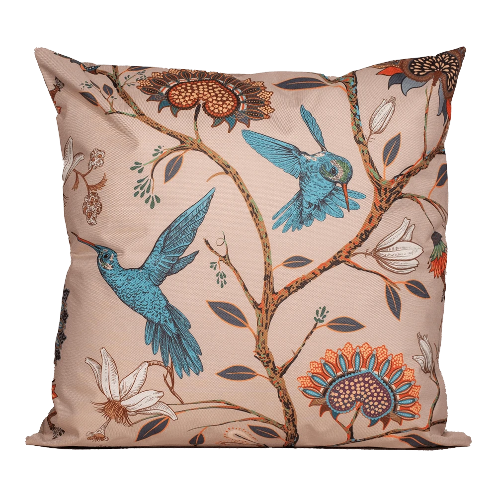 Buitenkussen Blauwe Vogel En Bloemen 45x45cm - Tuinkussen