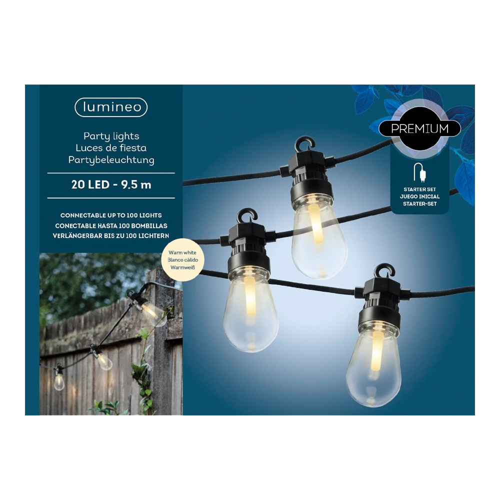 Lumineo Feestverlichting Lichtsnoer - Peervorm - 950cm - 20 LEDS - Warm Wit
