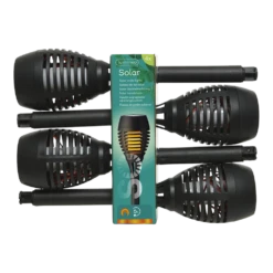 Lumineo LED Solar Tuinfakkel - Vlameffect - D7.5 X H27cm - Zwart - 4st.