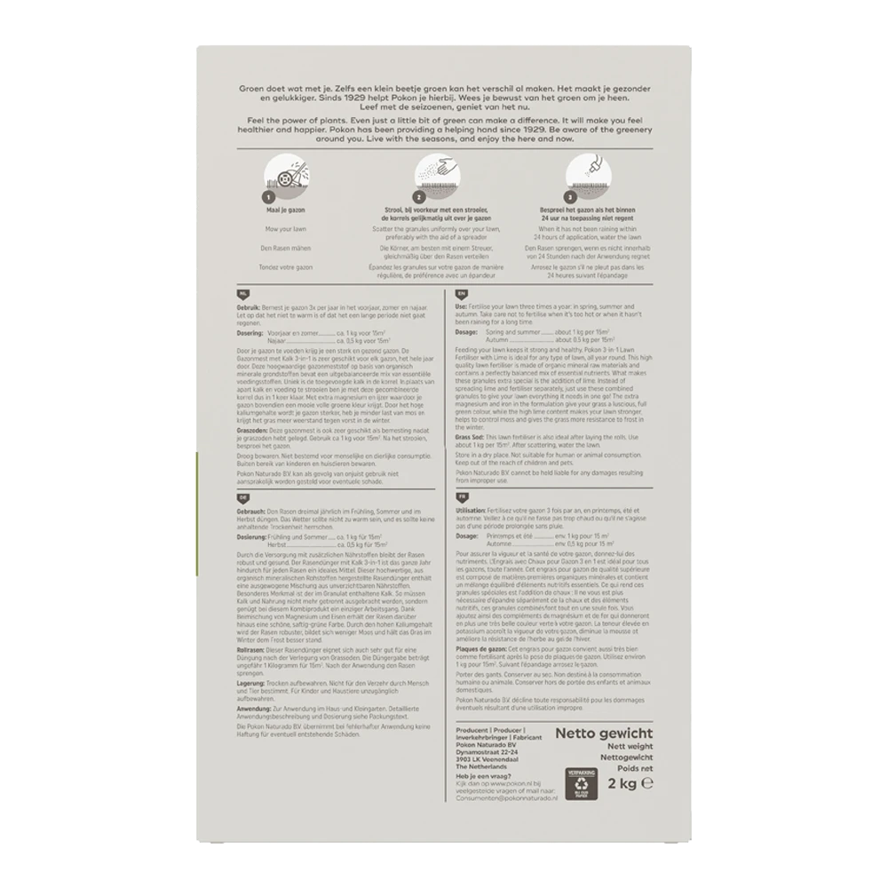 Pokon Gazonmest Met Kalk 2kg Voor 30mu00b2 - Gazonmeststof, Gazonkalk - Afbeelding 2