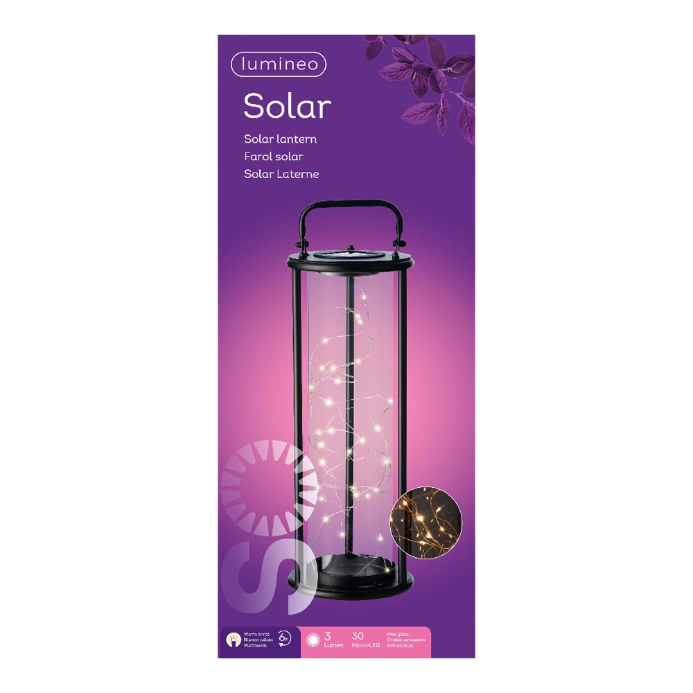 Lumineo Solar Lantaarn - LED - D15 X H42cm - Zwart