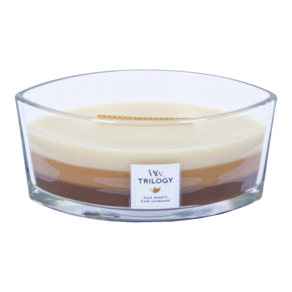 Woodwick Trilogy Cafu00e9 Sweets Ellipse Candle - Geurkaars - Afbeelding 2